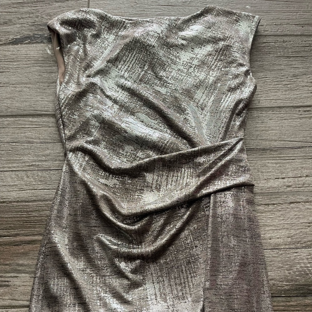 Drape neck metallic sheath gown size 4 - Picture 3 of 4